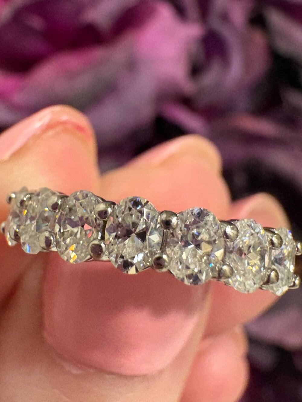 18k White Gold Plated 925 Silver Oval Moissanite Anniversary Ring Size 4 3/4